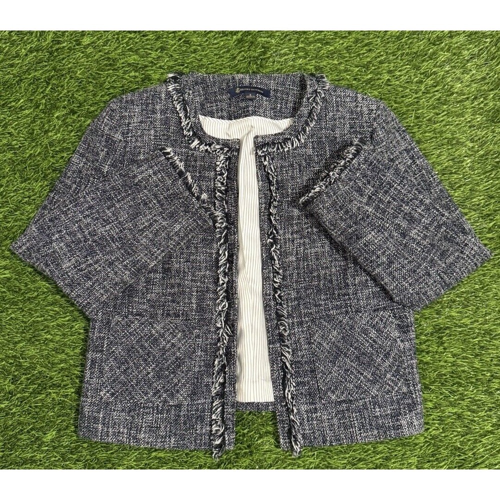 Brooks Brothers Knit Blazer Jacket Womens Size 2 Navy‎ White Barely Used